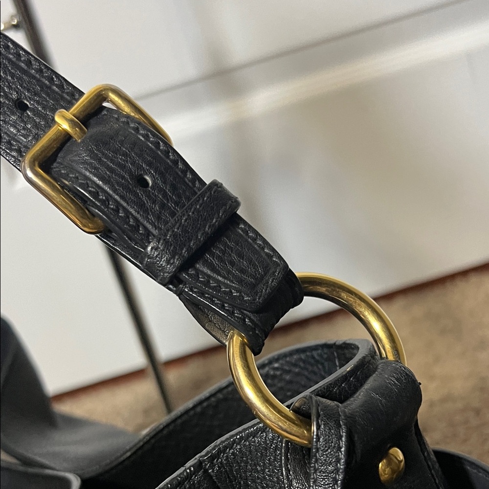 Prada Black Leather Shoulder Bag with Gold Accents - Picture 3 of 11